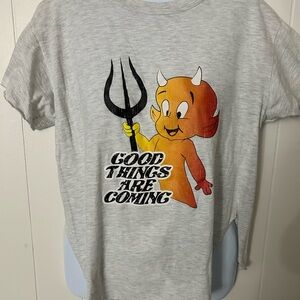 Gray Short Sleeve Tee with Cartoon Graphic